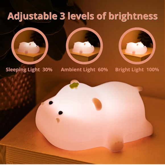 Kids Night Light Cute Hippo Night Lamp with 3 Speed Adjustable Light Soft - Picture 2 of 6